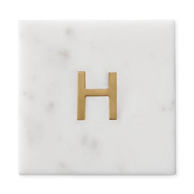 Marble & Brass Monogram Coasters, H