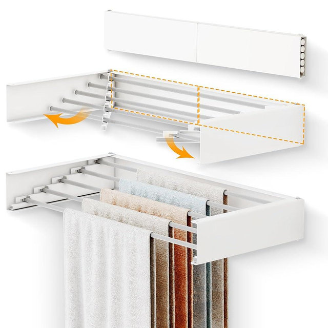 LIENAHU Wall Mounted Drying Rack,40" Wide-80 lb Capacity,Collapsible Drying Racks for Laundry,Drying Rack Clothing Wall Mounted,Clothes Drying Rack,Laundry Drying Rack,Retractable(White)