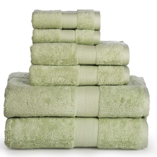Luxury Cotton Bathroom Bath Towels: 6 Piece Towel Set for Household Bathrooms - Soft Plush and Absorbent Cotton with Double Stitch Hems - Bath / Shower Towels, Hand Towels, and Washcloths - SEA FOAM