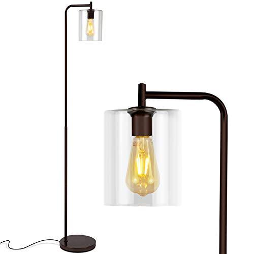 Brightech- Elizabeth Edison Floor Lamp for Living Room & Bedroom- Standing Industrial Light with Hanging Glass Lamp Shade - Vintage Tall Pole Downlight for Office - with LED Bulb - Oil Brushed Bronze