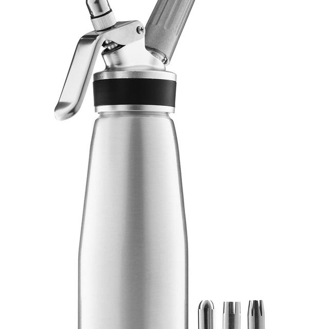 Professional Whipped-Cream Dispenser - Highly Durable Aluminum Cream Whipper, 3 Various Stainless Culinary Decorating Nozzles and 1 Brush - Whip-Cream Canister with Recipe Guide - Homemade Cream Maker