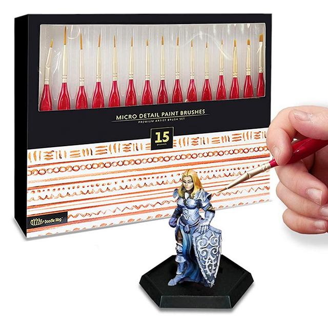 15pc Miniatures Paint Brush Set - Mini Painting Art Brushes. Perfect for DnD, Warhammer, Scale Model Painting, Nail Art, Face Painting, and More! Can be Used with Watercolor, Acrylic, Oil Paint.