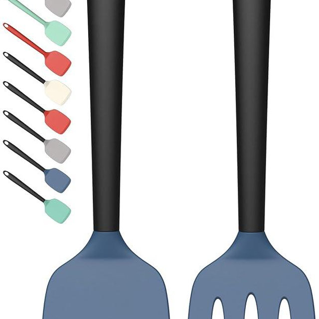 Coukre 2 Pack Silicone Spatula Set, High Heat Resistant, BPA Free Kitchen Spatula, Solid & Slotted Turner for Non-Stick Pans, Sautéing, and Flipping (2, DarkBlue)