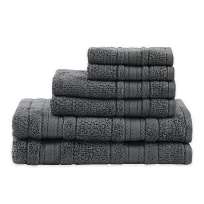 Madison Park Essentials Adrien Bath Towels in Dark Grey (Set of 6)