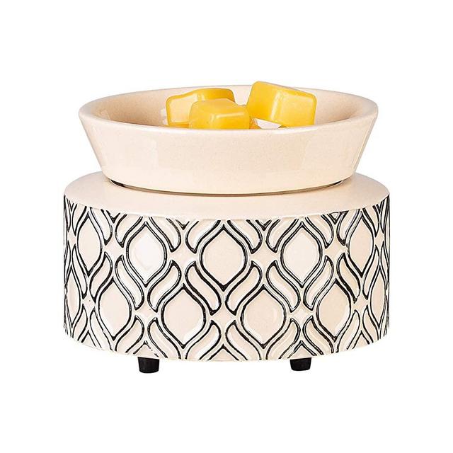 NALATI SUNPIN Ceramic Relief 2 in 1 Candle Warmer,Electric Wax Warmer for Scented Wax,Home Fragrance Diffuser,Decor for Bedroom Living Room (Beige)