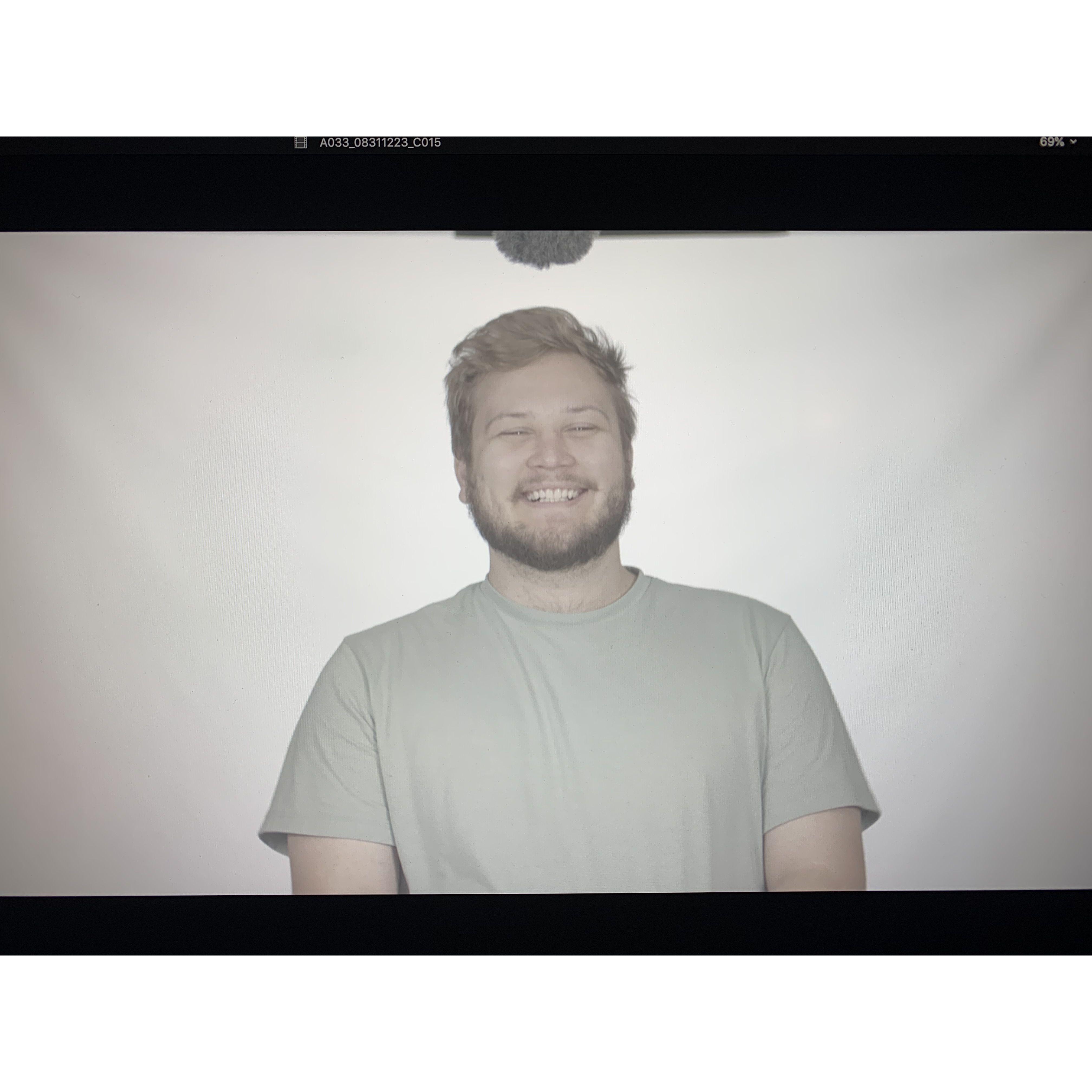 Me recording Zach doing our church's weekly video announcements in our video studio when we first started hanging out