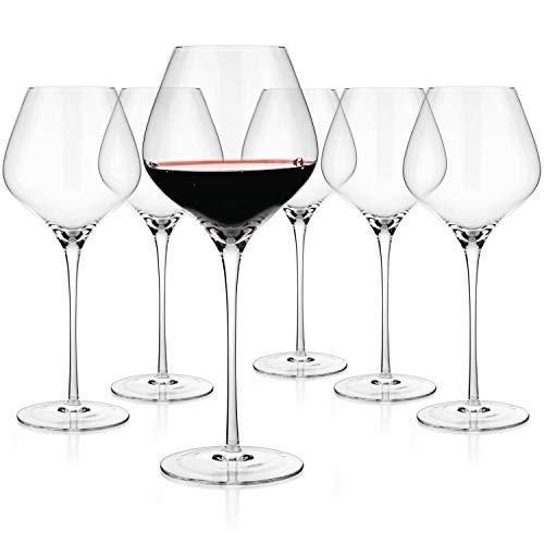 Luxbe - Crystal Wine Large Glasses 24-ounce, Set of 6 - Tall Red or White Wine Glasses - Lead-Free - Pinot Noir - Burgundy - Bordeaux - 720ml