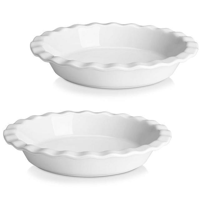 MALACASA Ceramic Pie Pan Set of 2, Pie Pan for Baking 9 Inch,40 OZ Pie Plate Round Pie Dish for Baking Fluted Pie Dish Baking Pan, Non Stick Deep Pie Dishes for Quiche, Apple Pies,Pot Pies, Tart, etc.