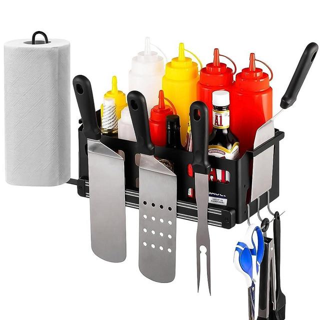Griddle Caddy for Blackstone Griddle Accessories, Space Saving Grill Accessories for Blackstone 28"/36" Griddles, BBQ Accessories Storage Box with a Magnetic Tool Holder & Paper Towel Holder