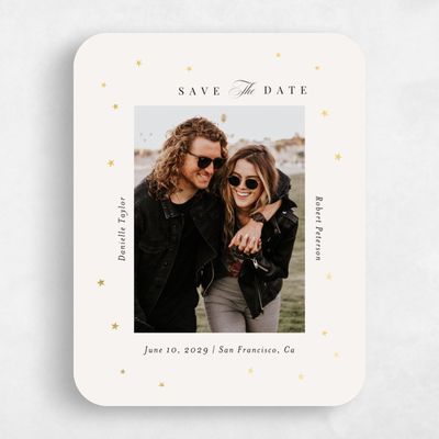 Beige Rounded Wedding Save the Date - Emery Photo Foil