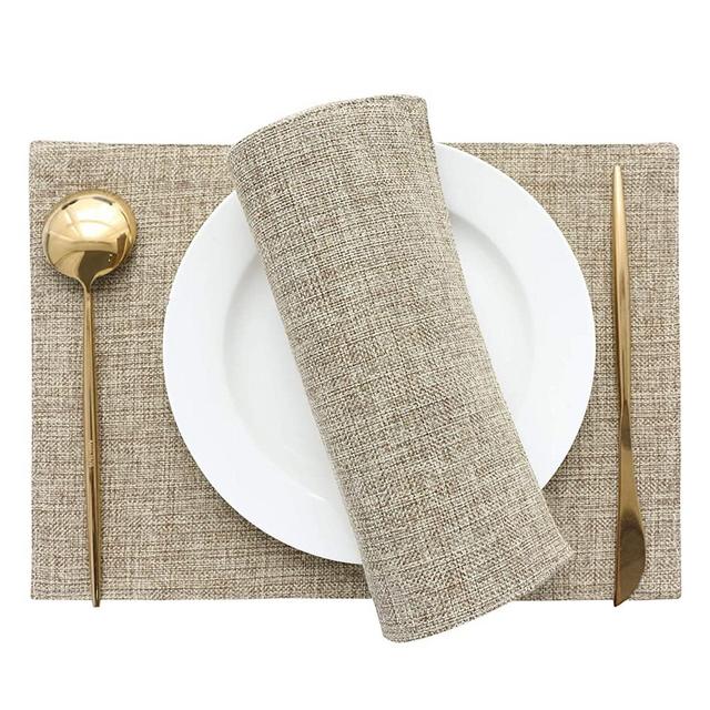 Home Brilliant Set of 4 Placemats Heat Resistant Dining Table Place Mats Kitchen Table Mats, Natural Linen
