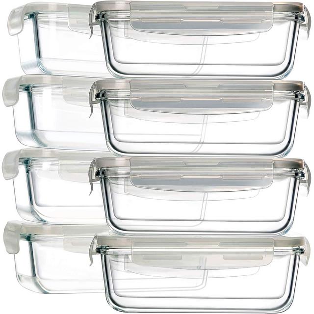 8 Pack 30oz Glass Food Storage Containers, Bayco Glass Meal Prep Containers, Airtight Glass Storage Containers with Lids - BPA-Free & FDA Approved & Leak Proof (8 lids & 8 Containers)