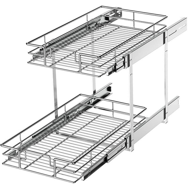 LOVMOR 2 Tier Individual Pull Out Cabinet Organizer 11"W x 18"D, Slide Out Kitchen Cabinet Storage Sliding Shelves