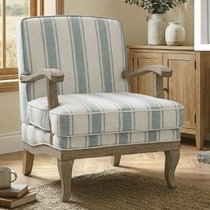 Amilio 28" W Farmhouse Striped Upholstered Armchair with Solid Wood Frame - Blue Striped