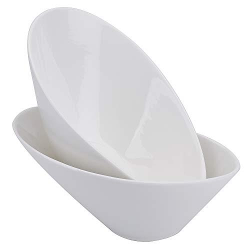Yesland 2 Pack Porcelain Angled Serving Bowls - 26 Oz White Salad Bowls - Perfect for Cereal, Soup & Salad