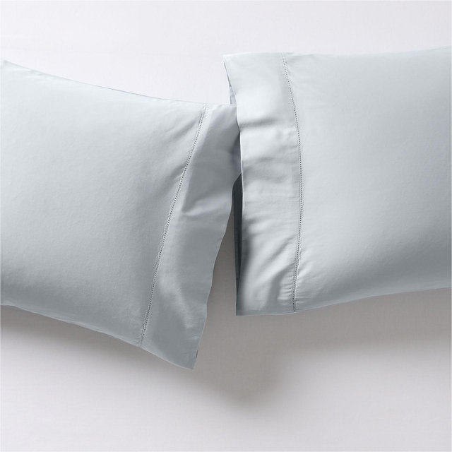 Serene Washed Organic Cotton Sateen Light Mist Blue King Pillowcases, Set of 2