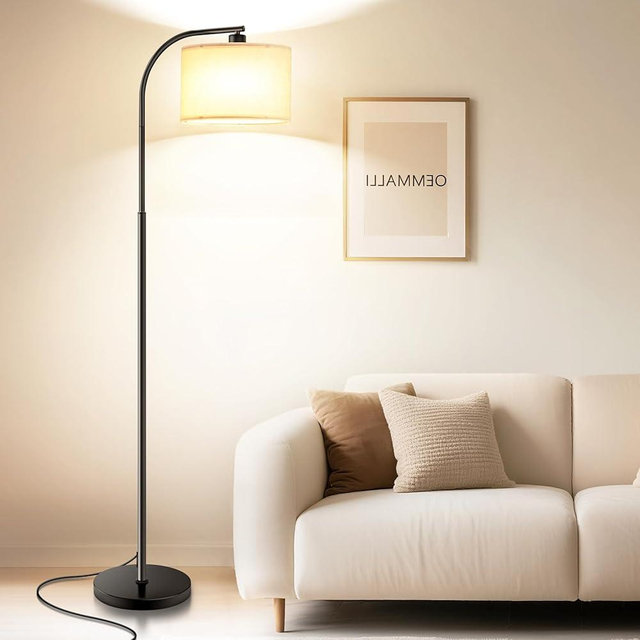 KQW Floor Lamp for Living Room,Tall Standing Lamps Dimmable,Modern Floor Light with LED Bulb,3 Color Temperatures,Fabric Shades,Black Floor Lamps for Bedroom Dining Room Office Corner