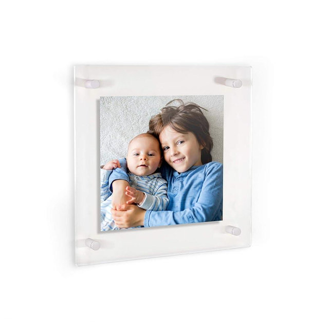 ArtToFrames Floating Acrylic Frame for Pictures Up to 12x12 inches (Full Frame is 16x16) with White Standoff Wall Mount Hardware, Acrylic-109-12x12-73