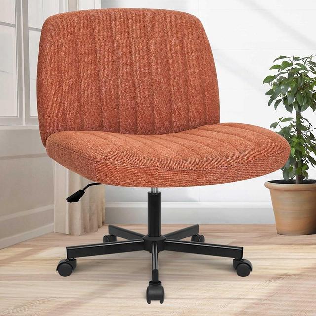 Orange Factory Criss Cross Legged Armless Desk Reading Chair with Wheels Swivel Modern Ergonomic Vanity Bedroom Adjustable Wide Comfy Computer Gaming Chairs for Home Office (Brown)