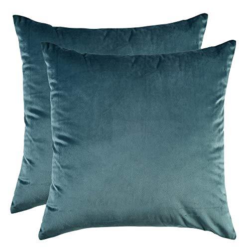 Artcest Set of 2, Cozy Solid Velvet Throw Pillow Case, Decorative Couch Cushion Cover, Soft Sofa Euro Sham with Zipper Hidden, 20" x 20" (Peacock Blue)