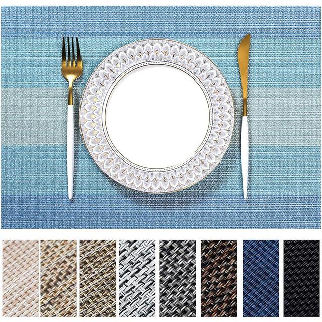 LEXMORE Placemats Set of 8 Vinyl/Plastic Woven Place Mats for Kitchen Table Indoor/Outdoor Washable Placemat Wipeable Dining Table Mats(Ocean Geode)