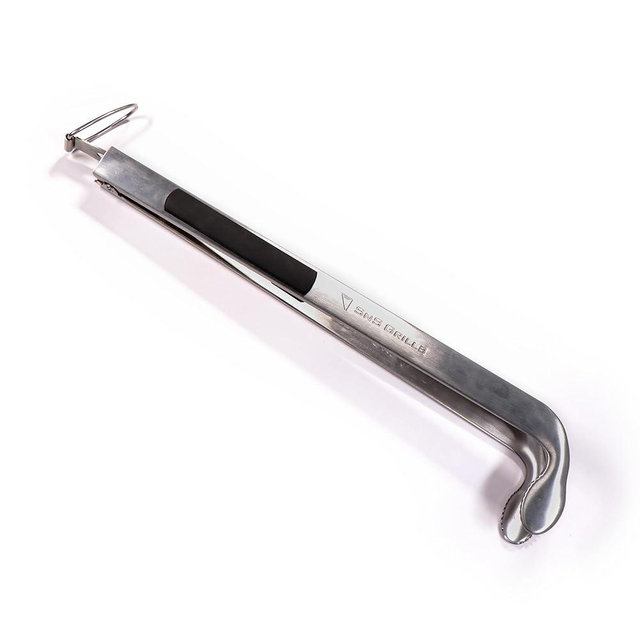 SnS Grills Slow ‘N Sear Cherry Picker Charcoal Tongs with Rubber Handle - Long, Durable Metal Tongs with Angled Head for BBQ, Grilling, and Outdoor Cooking