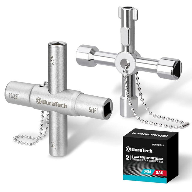 DURATECH 4 Way Sillcock Key Set, Utility Key, Multi-functional Water Key, 2-Pack, for Valve, Faucet, and Spigots