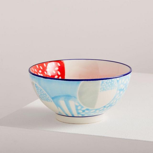 Hand-Painted Pattern Pop Bowl, Small, Clear Blue, Festive Shapes