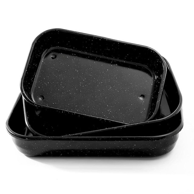 3-Pack Turkey Roasting Pans for Ovens Cake Roaster Pan Set Deep Lasagna Baking Pan,17/15/13Inch Spotted Enamel Steel Vessel Used for Dinners Cooking Safe Easy to Clean Bakeware Merry Christmas Gift