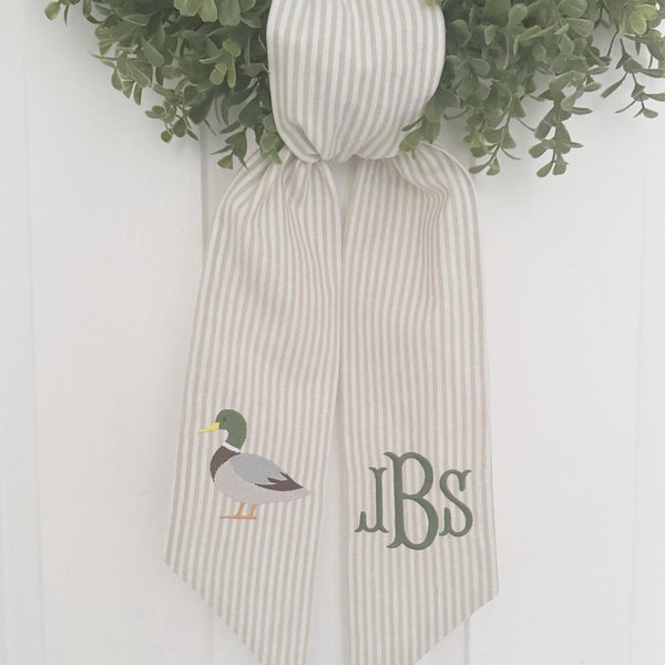 Monogrammed Mallard Duck Wreath Sash - Custom Decor - Custom Door Decor - Mallard Duck Decor - Fall Porch Decor - Wreath Sash