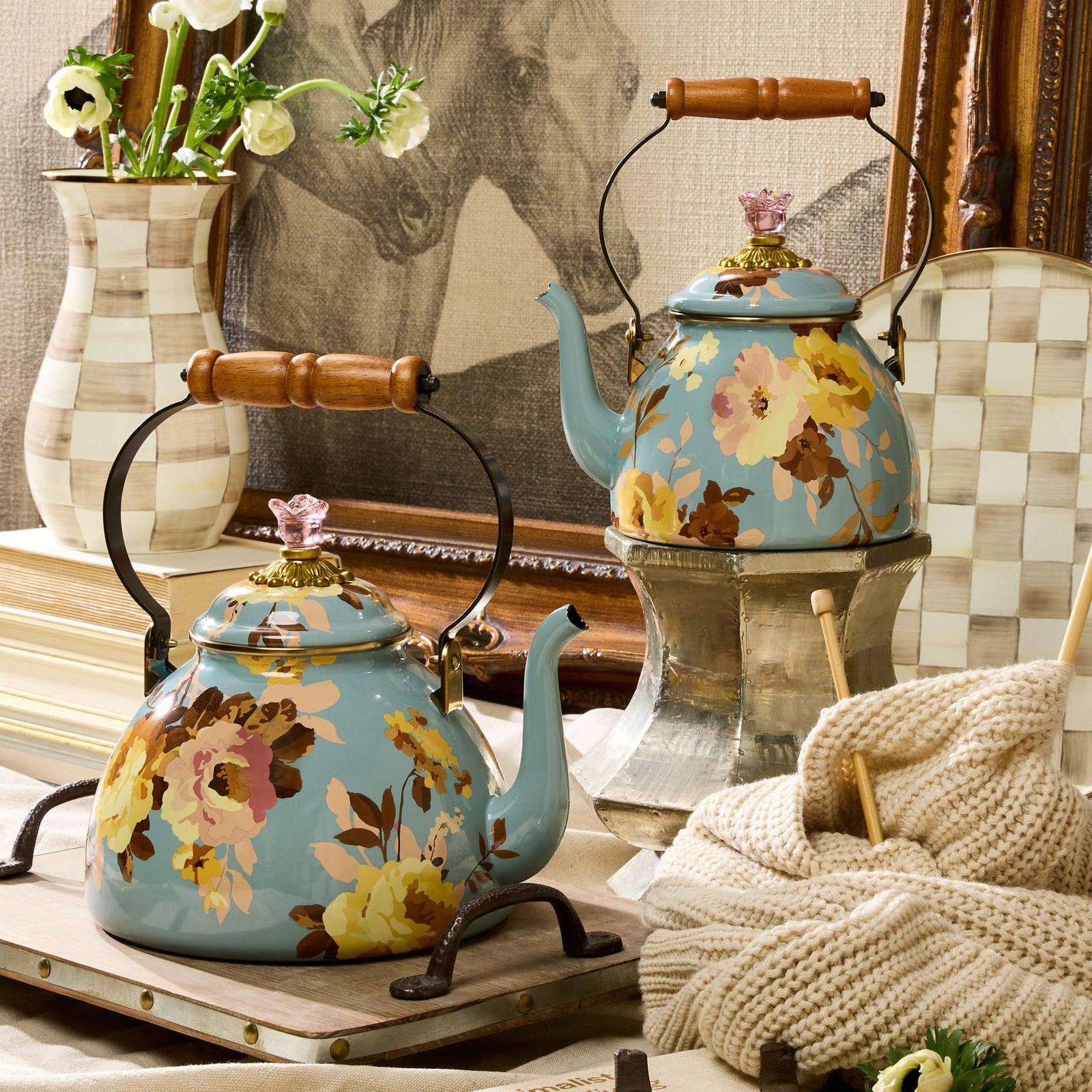 MacKenzie-Childs, Wild Rose Slate Tea Kettle | Zola