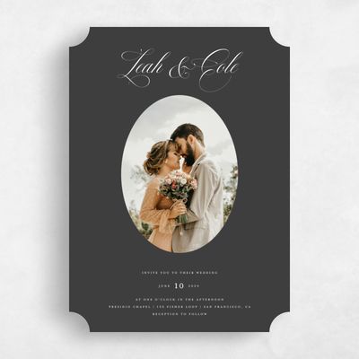 Black Portrait Wedding Invitation - Lennon Photo