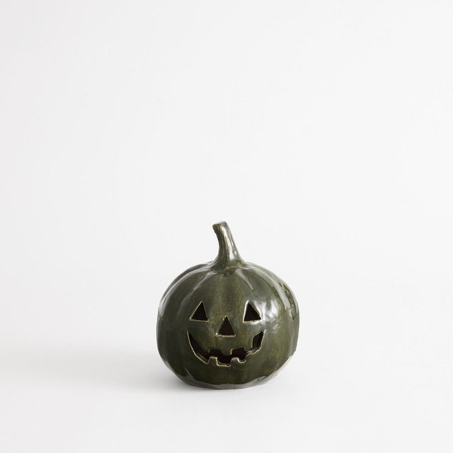 Terra Cotta Jack O Lantern Small Green