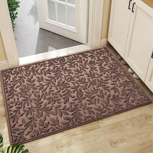 Bulijojo Outdoor Indoor Entrance Doormats,Durable Heavy Duty Welcome Mat,Thick Absorbent Natural Rubber Non Slip Mat,Easy Clean Entryway Rug Leaves Brown, 47" x 32"