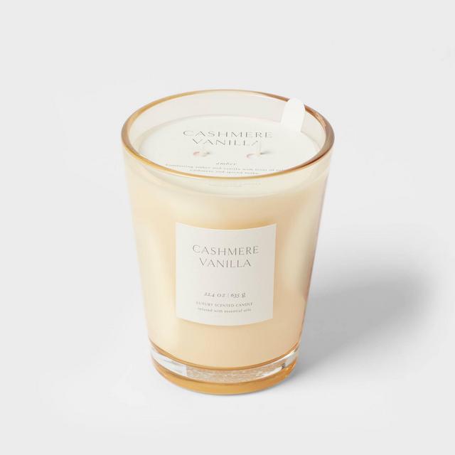 20oz Colored Vase Glass with Dustcover Cashmere Vanilla Candle Ivory - Threshold™
