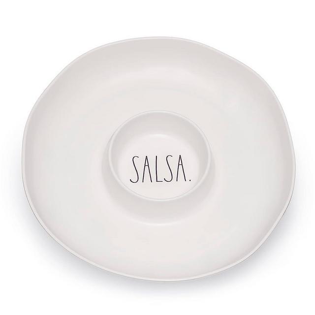 Rae Dunn Salsa and Chip Serving Bowl - White Melamine Appetizer Platter Set with Dip Cup for Salsa, Guacamole, Nacho, Vegetables, Taco Chip, Snacks and More