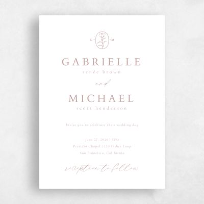 Grayed Mauve, Pink Wedding Invitation - Sintra Portrait