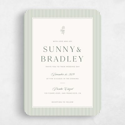 Green Rounded Wedding Invitation - Fable Portrait
