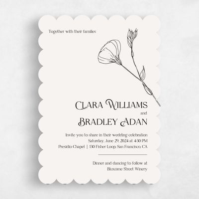 Beige Scalloped Wedding Invitation - Flora Portrait