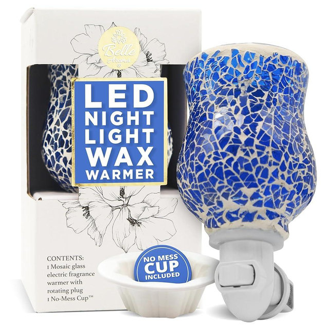 Belle Aroma Bijou® Bulb-Free Plug-in Wax Warmer Night Light – Electric Wax Melter with Mosaic LED Glow, Heating Plate, No Bulbs to Replace, No-Mess Wax Cup, Blue