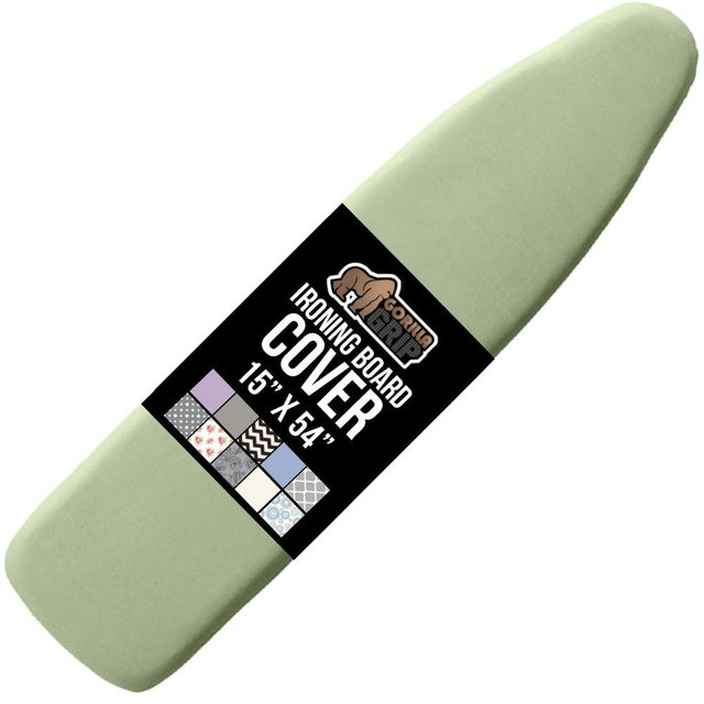 GORILLA GRIP The Original Ironing Board Cover and Pad, Silicone Coating, Thick Scorch Resistant Padding, Heavy Duty Iron Covers Standard Boards, Hook and Loop Fastener Strap, Sage, 15x54