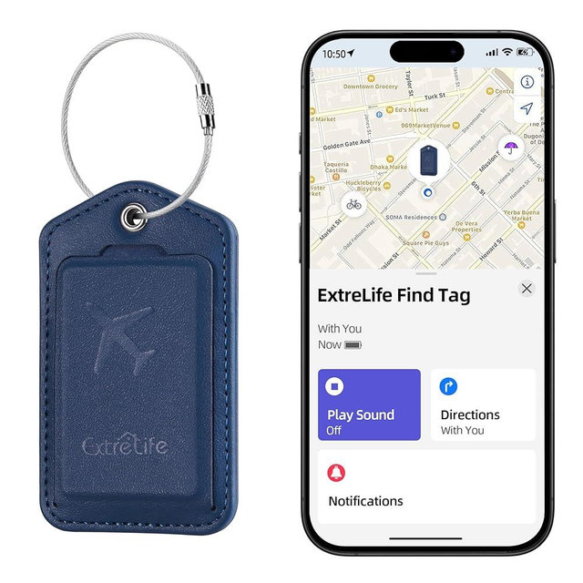 Luggage Tags, Works with Apple Find My, Leather Luggage Tag for Suitcases, Travel Tags, Bag Tag for Backpacks, Suitcase Tag with Privacy Flap, Anti-Lost Luggage Tracker, Travel Essentials, Navy Blue