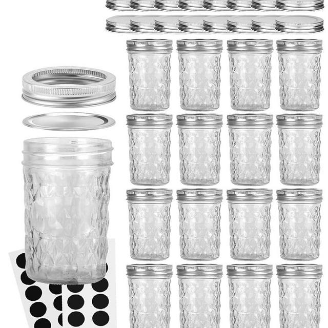 VERONES Mason Jars 8 OZ, Canning Jars Jelly Jars With Regular Lids, Ideal for Jam, Honey, Wedding Favors, Shower Favors, 16 PACK,Extra 16 Lids
