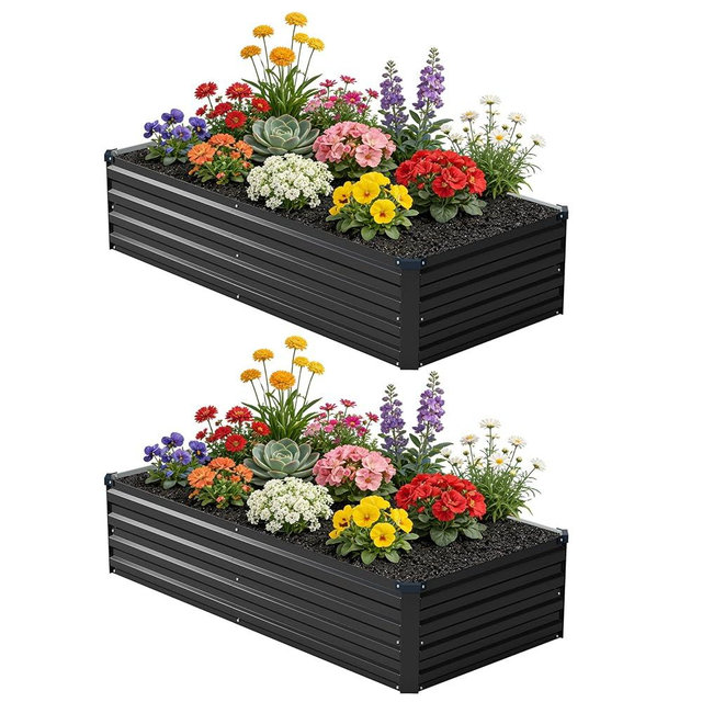 zunatu 6x1.5x1 ft(2 Pack) Galvanized Raised Garden Bed,Outdoor Planter Box Metal Patio Kit Planting Bed for Vegetables Flowers and Succulents,Black