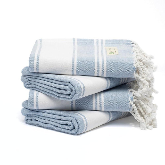 Salt Earth Cotton Turkish Beach Towel, Set of 4-36" X72" Large Bath Towels, Quick Dry Towel, Bathroom, Beach Essentials, Gym, Quick Dry for Shower, Lightweight Large Towels for All (Sky Blue)