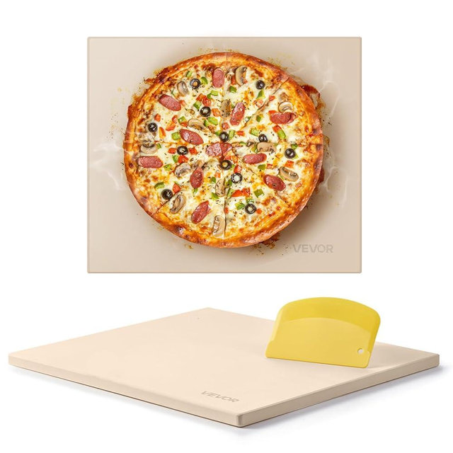 VEVOR Pizza Stone, 16 x 14 x 0.6 Inch Rectangular Cordierite Pizza Stone, Large Baking-Stone with Scraper, 1450℉ Heat-Resistant Cordierite Cooking Stones for Kitchen Bake Oven, BBQ Grill