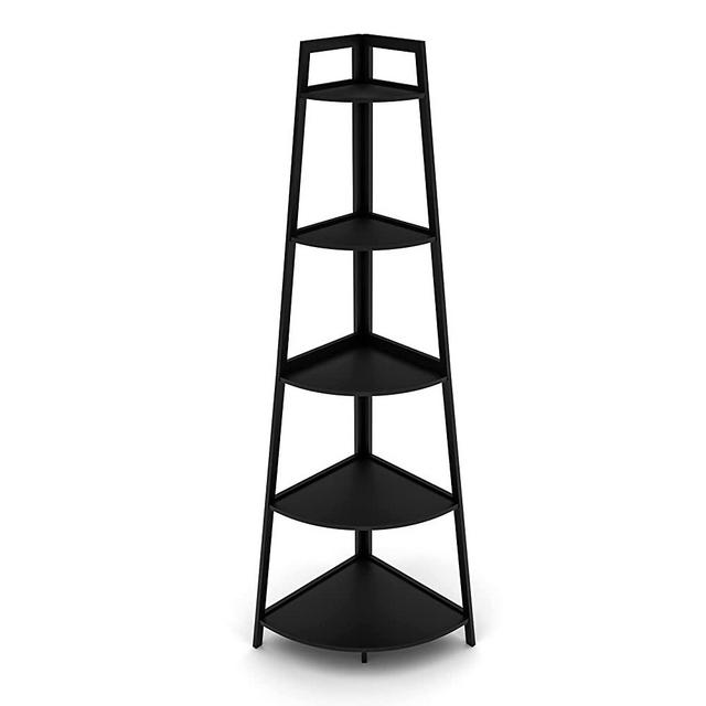 WTZ Corner Shelf, 5 Tier Bookshelf, 70.8 Inch Tall Bookcase, Open Ladder Book Case, Modern Bamboo Corner Bookshelf Stand in Living Room, Bedroom, Office, Kitchen, Matte Black