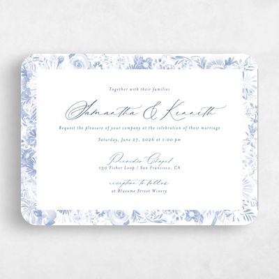 Blue Rounded Wedding Invitation - Hallberg Landscape
