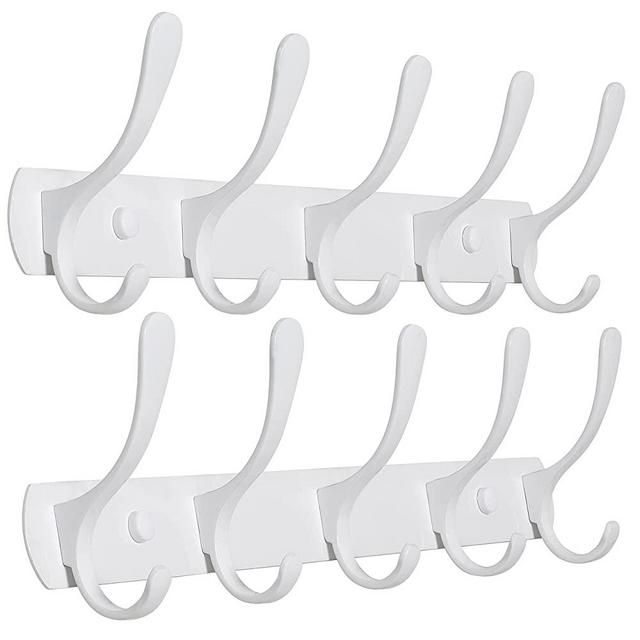 SKOLOO Modern Coat Rack Wall Mount with 5 Hooks, Pack of 2, Metal Wall Coat Rack for Hanging Coat Jacket Backpack Hat, White Wall Coat Hook, Perfect Touch for Your Entryway, Kitchen, Bedroom