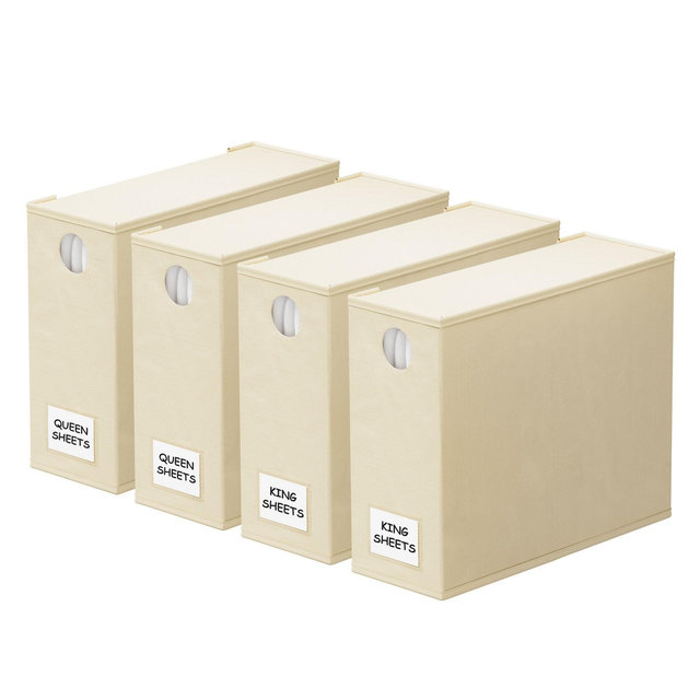 SpaceAid® 4-Pack Bed Sheet Organizers and Storage, Foldable Sheet Organizers for a Linen Closet, Beige